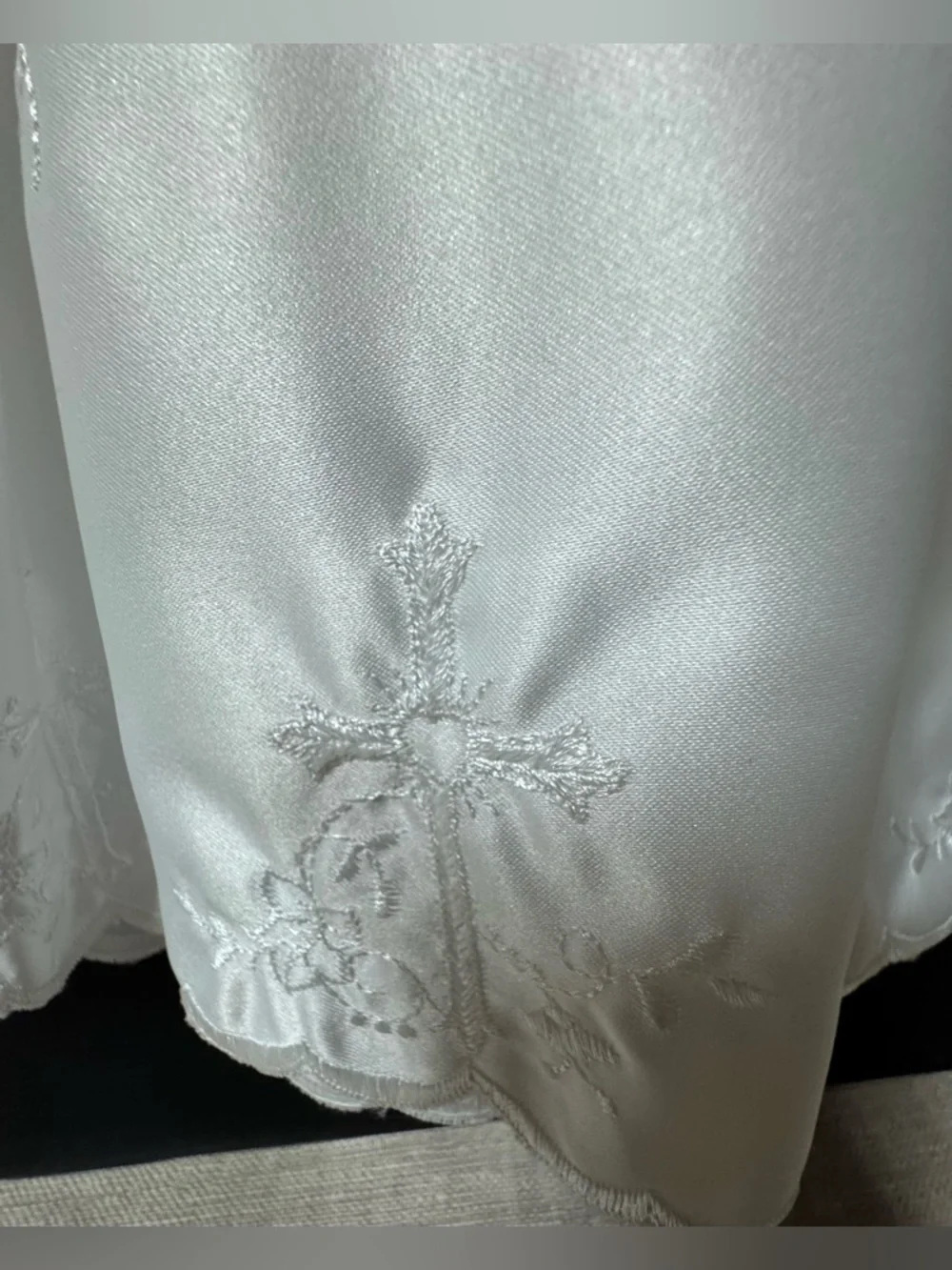 Vintage White satin baby christening gown and bonnet set